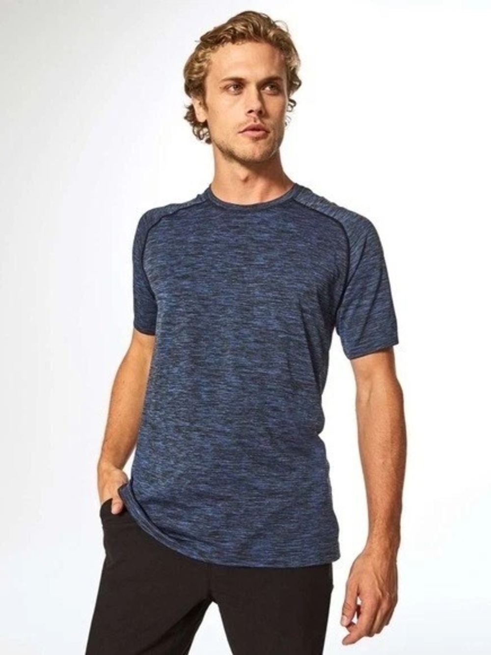 Lululemon Athletica Heathered Navy Short-Sleeve Crew Size L